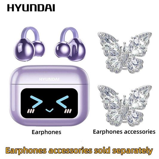 HYUNDAI M100 Clip-On Ear Headphones with Audio-Visual Touch Screen, Wireless Audio Headphones for Music & Phone Calls, Sport Waterproof & Sweatproof, with 2025 Bluetooth 6.0 for Faster, Stable Connection & Low Power Use, Compatible with Android & Ios