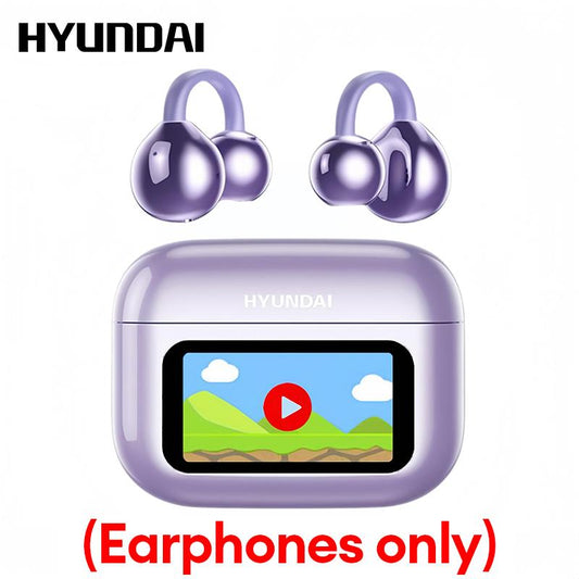 HYUNDAI M100 Clip-On Ear Headphones with Audio-Visual Touch Screen, Wireless Audio Headphones for Music & Phone Calls, Sport Waterproof & Sweatproof, with 2025 Bluetooth 6.0 for Faster, Stable Connection & Low Power Use, Compatible with Android & Ios